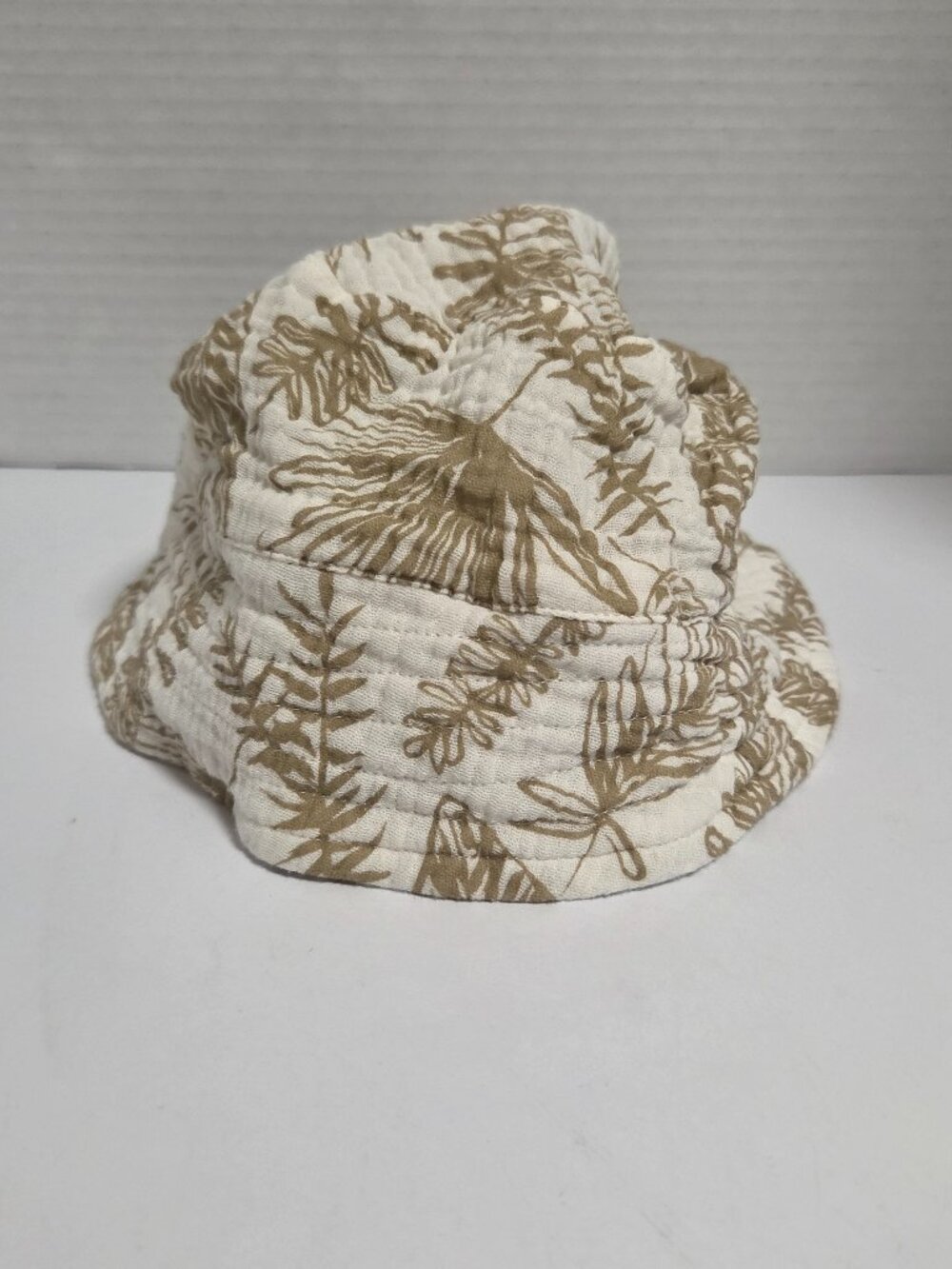 BearPaw Tropical Vibes Floral Folliage Bucket Hat Cotton Ivory/Tan  One Size